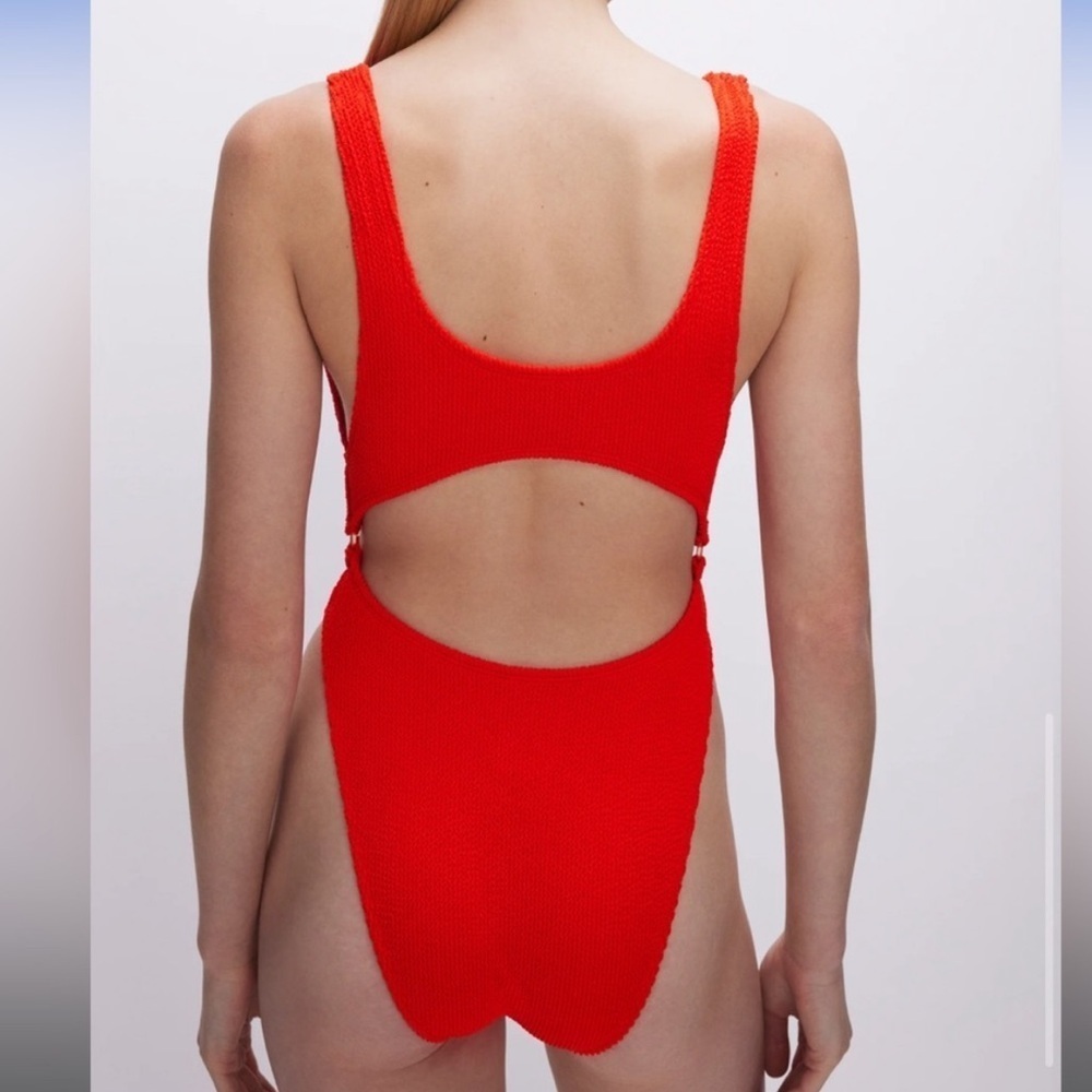 Good American Always Fits Sculpt Monokini Poppy Red Cut Out Size XS/S - Picture 7 of 8